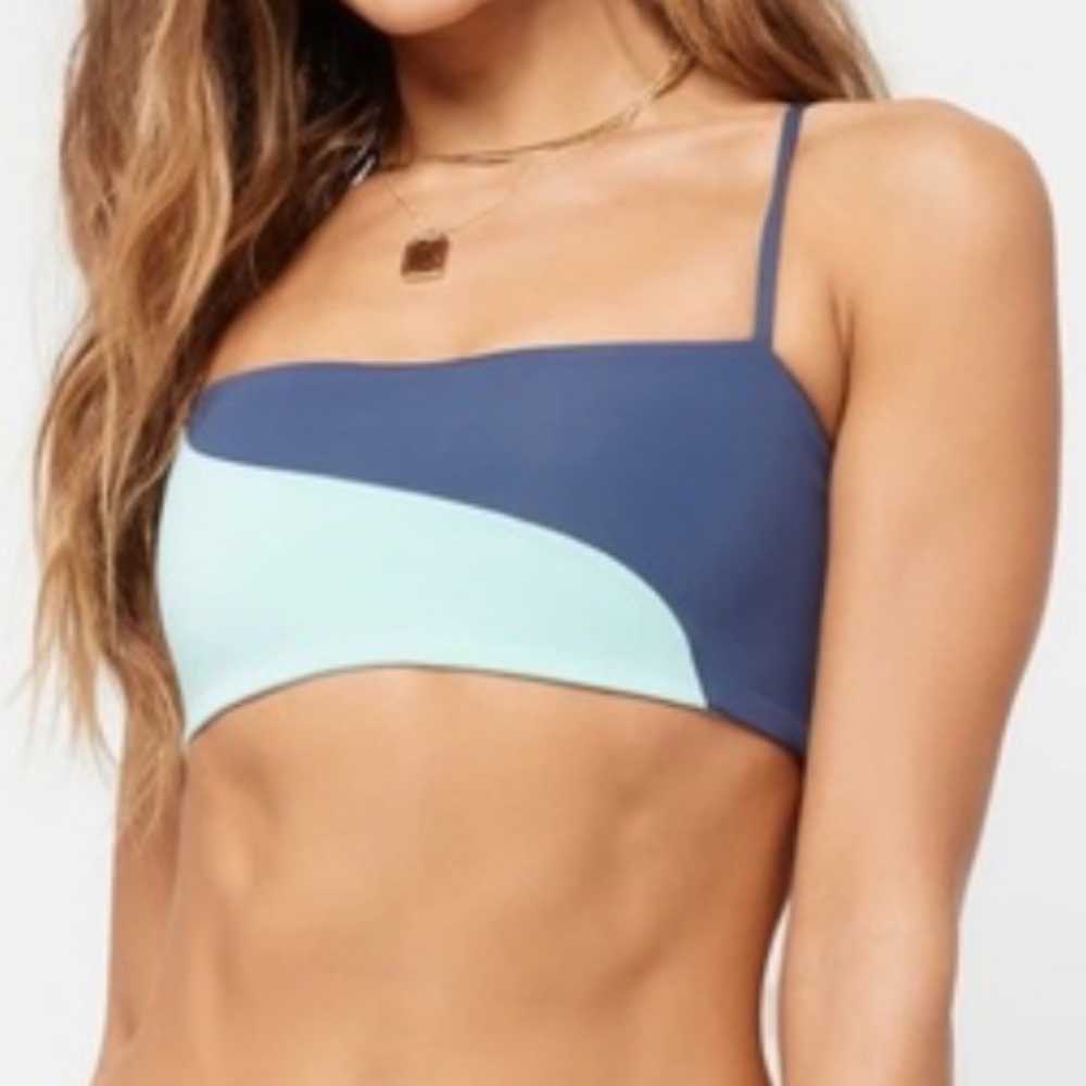 NWT L*Space Ari Colorblock Pool Blue / Slate Blue Bikini Top (Size M)